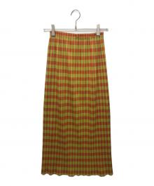 PLEATS PLEASE（プリーツプリーズ）の古着「チェックプリーツスカート」｜グリーン×オレンジ