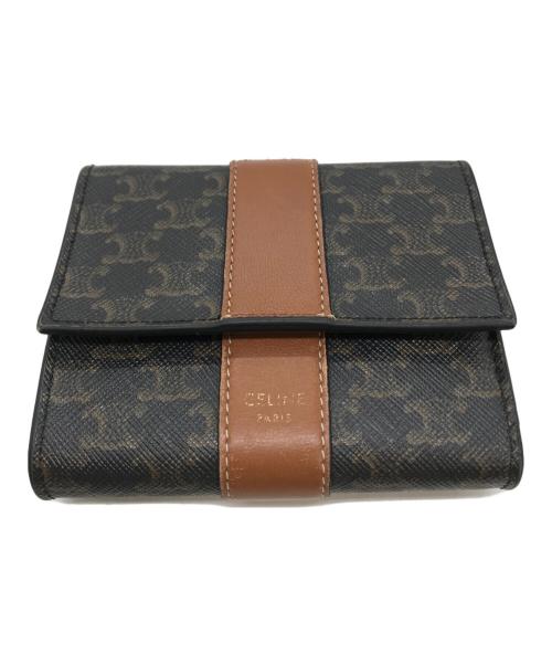 CELINE（セリーヌ）CELINE (セリーヌ) スモール トリフォールドウォレット ブラック×ブラウンの古着・服飾アイテム