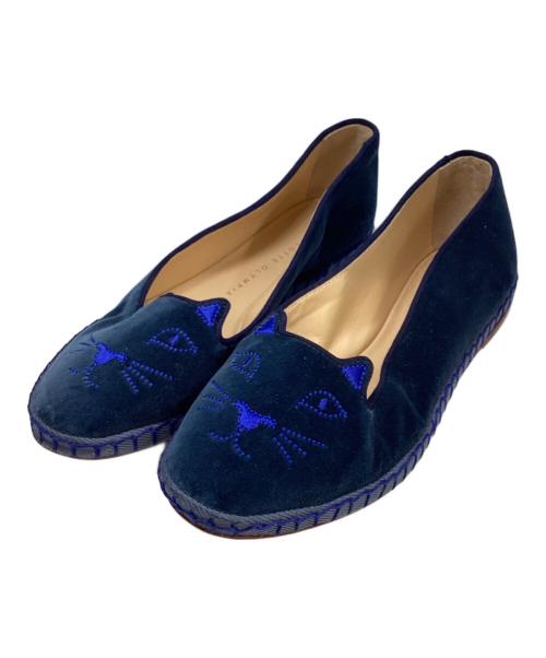 charlotte olympia（シャーロットオリンピア）Charlotte Olympia (シャーロットオリンピア) ベルベットフラットシューズ ネイビー サイズ:37の古着・服飾アイテム