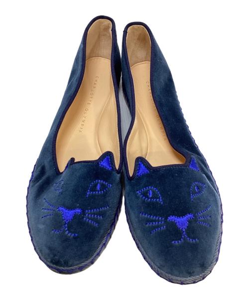 charlotte olympia（シャーロットオリンピア）Charlotte Olympia (シャーロットオリンピア) ベルベットフラットシューズ ネイビー サイズ:37の古着・服飾アイテム