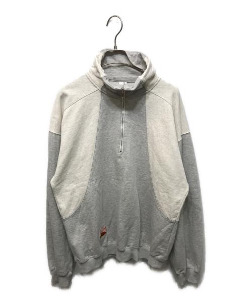 KIJUN（キジュン）Kijun (キジュン) HALF ZIP-UP PULLOVER グレー×ホワイト サイズ:Lの古着・服飾アイテム