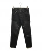 JOHN LAWRENCE SULLIVANジョン ローレンス サリバン）の古着「LEATHER PATCH DENIM」｜ブラック