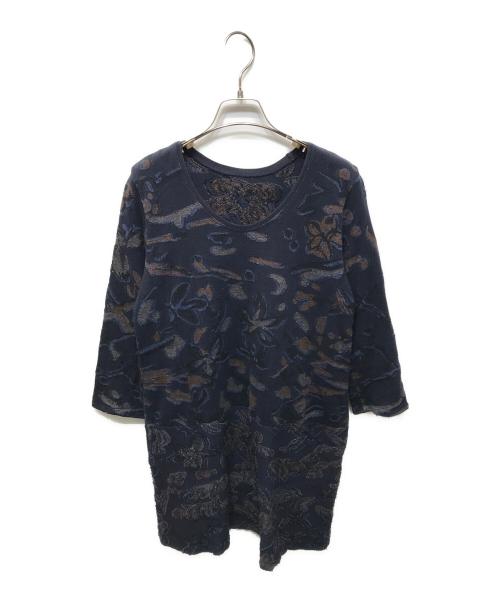 HaaT（ハート）Haat (ハート イッセイ ミヤケ) フラワーデザインニットワンピース ネイビー サイズ:3の古着・服飾アイテム