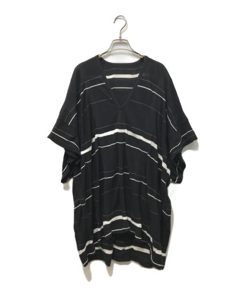 Y's（ワイズ）Y's (ワイズ) Vネックドレープボーダーニットワンピース ブラック×ホワイト サイズ:2の古着・服飾アイテム