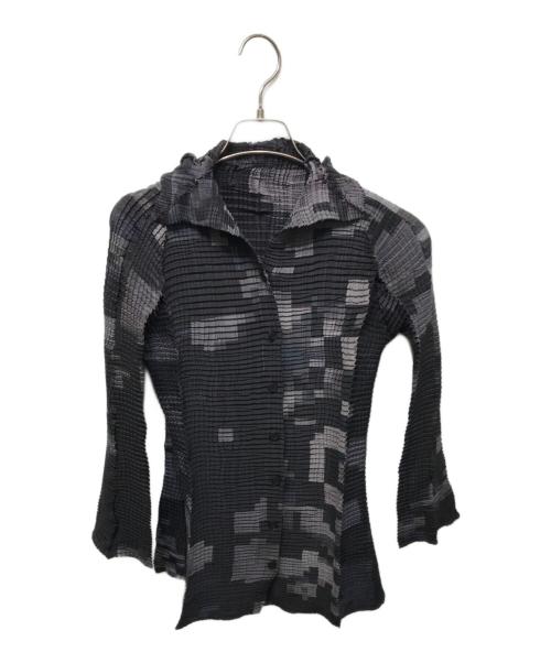 ISSEY MIYAKE（イッセイミヤケ）ISSEY MIYAKE (イッセイミヤケ) ストレッチプリーツ ボックスドットグラフィックシャツ ブラック×グレー サイズ:2の古着・服飾アイテム