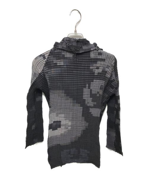 ISSEY MIYAKE（イッセイミヤケ）ISSEY MIYAKE (イッセイミヤケ) ストレッチプリーツ ボックスドットグラフィックシャツ ブラック×グレー サイズ:2の古着・服飾アイテム