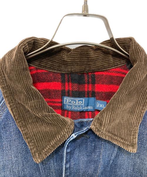 POLO RALPH LAUREN（ポロ・ラルフローレン）POLO RALPH LAUREN (ポロ・ラルフローレン) チェックライニングデニムカバーオール ネイビー サイズ:XLの古着・服飾アイテム