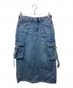 EVISUエヴィス）の古着「デコンストラクションカモメ刺繍ファッションフィットデニムカーゴスカート」｜インディゴ