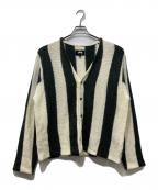 stussyステューシー）の古着「STRIPE BRUSHED CARDIGAN」｜ベージュ×グレー