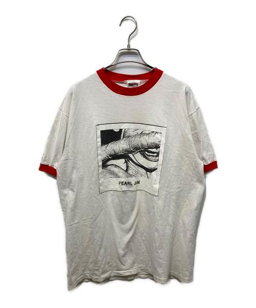 90'S PEARL JAM（パール・ジャム）90'S PEARL JAM (パール・ジャム) 1996 ニューヨークコンサート リンガーTシャツ ホワイト×レッド サイズ:Lの古着・服飾アイテム