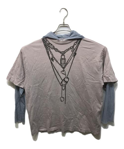 Acne studios（アクネ ストゥディオス）Acne studios (アクネ ストゥディオス) layered mesh t-shirt ピンク×ブルー サイズ:Sの古着・服飾アイテム