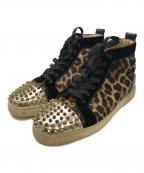 Christian Louboutinクリスチャン・ルブタン）の古着「スパイクスタッズ レオパードハイカットスニーカー」｜ベージュ