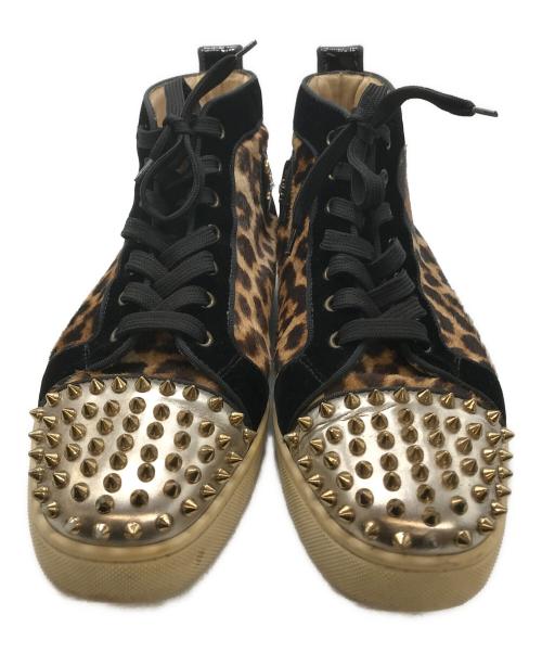 Christian Louboutin（クリスチャン・ルブタン）Christian Louboutin (クリスチャン・ルブタン) スパイクスタッズ レオパードハイカットスニーカー ベージュ サイズ:41の古着・服飾アイテム