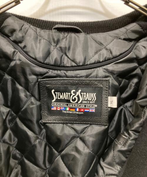 STEWART & STRAUSS（スチュワート＆ストラウス）STEWART & STRAUSS (スチュワート＆ストラウス) スリーブレザースタジャン ブラック サイズ:XLの古着・服飾アイテム