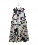 WRITEWELLライトウェル）の古着「フラワープリントリネンノースリーブワンピース」｜ホワイト×マルチカラー