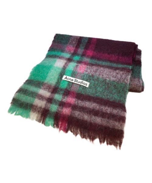Acne studios（アクネ ストゥディオス）ACNE STUDIOS (アクネ ストゥディオス) モヘヤ混アルパカウール チェック マフラー グリーンの古着・服飾アイテム
