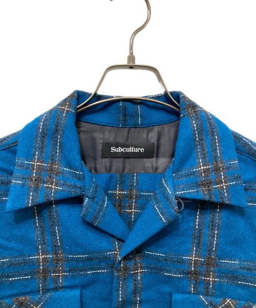 Subculture（サブカルチャー）Subculture (サブカルチャー) ウールチェックオープンカラーシャツ ブルー サイズ:3の古着・服飾アイテム