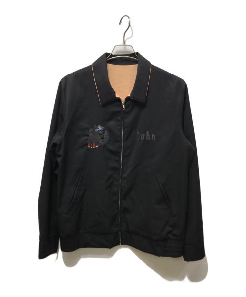 JohnUNDERCOVER（ジョンアンダーカバー）JohnUNDERCOVER (ジョンアンダーカバー) ギャバ刺繍ベトジャンブルゾン ブラック サイズ:3の古着・服飾アイテム
