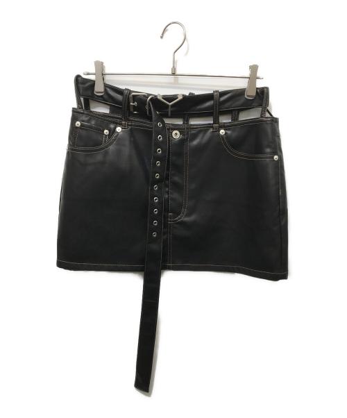 Y. PROJECT（ワイプロジェクト）Y. PROJECT (ワイプロジェクト) Y アニマルフリーレザー ミニスカート ブラック サイズ:38の古着・服飾アイテム