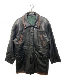 LANVIN（ランバン）の古着「中綿レザーハーフコート」｜ブラック