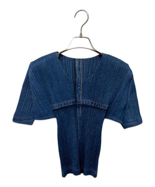 PLEATS PLEASE（プリーツプリーズ）PLEATS PLEASE (プリーツプリーズ) 転写プリントプリーツカットソー ネイビー サイズ:3の古着・服飾アイテム