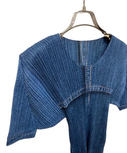 PLEATS PLEASE（プリーツプリーズ）PLEATS PLEASE (プリーツプリーズ) 転写プリントプリーツカットソー ネイビー サイズ:3の古着・服飾アイテム