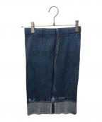 PLEATS PLEASEプリーツプリーズ）の古着「転写プリントプリーツスカート」｜ネイビー