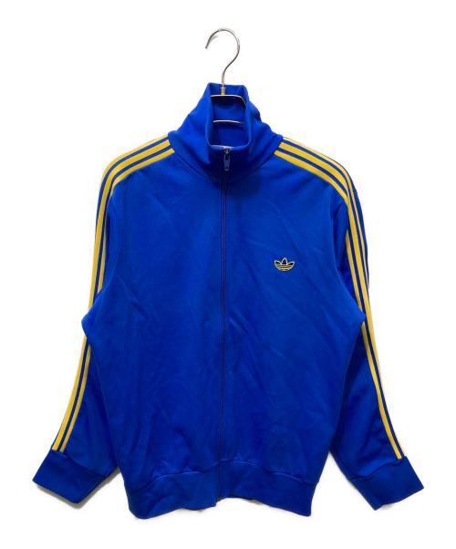 adidas（アディダス）adidas (アディダス) トレフォイルロゴハイネックトラックジャケット ブルー×イエロー サイズ:Sの古着・服飾アイテム