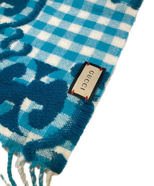 GUCCI（グッチ）GUCCI (グッチ) GGジャガードチェックマフラー ブルー×ホワイトの古着・服飾アイテム