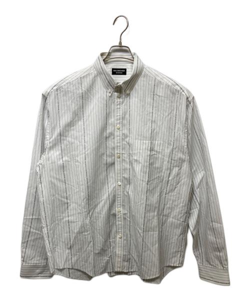 BALENCIAGA（バレンシアガ）BALENCIAGA (バレンシアガ) ボタンダウンストライプシャツ ホワイト×ブラック サイズ:37の古着・服飾アイテム
