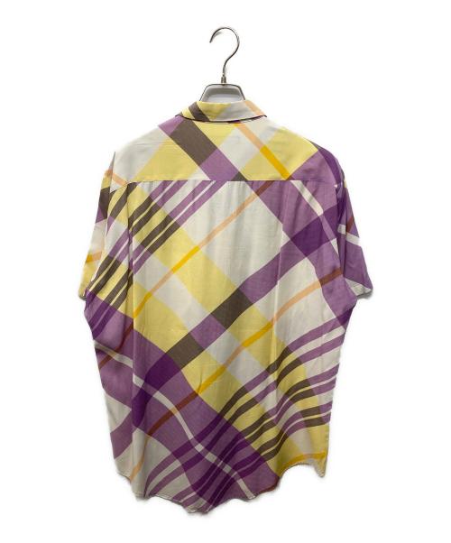 Y's（ワイズ）Y's (ワイズ) S/Sレーヨンチェックシャツ パープル×ホワイト サイズ:3の古着・服飾アイテム