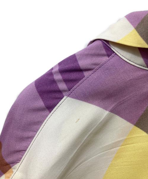 Y's（ワイズ）Y's (ワイズ) S/Sレーヨンチェックシャツ パープル×ホワイト サイズ:3の古着・服飾アイテム