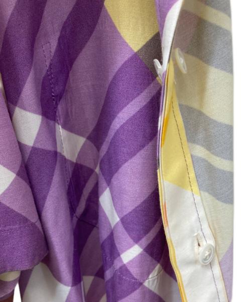 Y's（ワイズ）Y's (ワイズ) S/Sレーヨンチェックシャツ パープル×ホワイト サイズ:3の古着・服飾アイテム