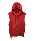 BALMAINバルマン）の古着「ダメージフーデッドベスト」｜レッド