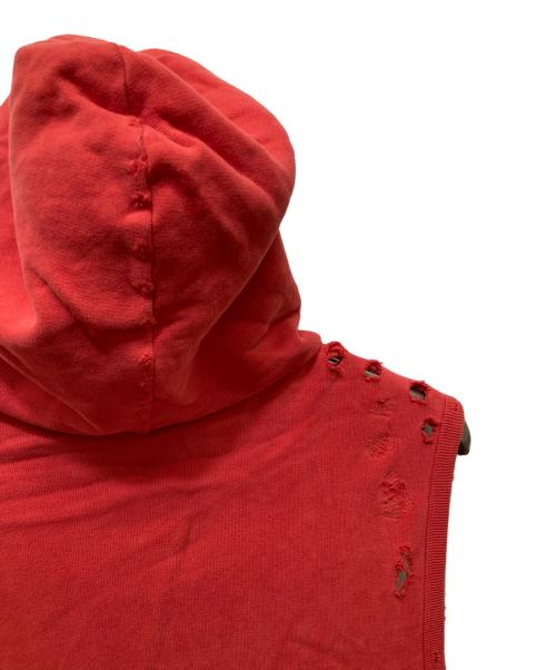 BALMAIN（バルマン）BALMAIN (バルマン) ダメージフーデッドベスト レッド サイズ:Sの古着・服飾アイテム