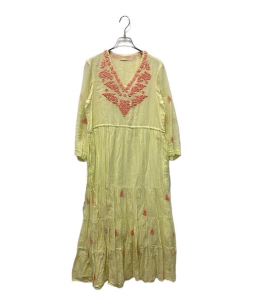 ne quittez pas（ヌキテパ）ne quittez pas (ヌキテパ) Cotton Chikan Embroidery V-Neck Dress イエロー サイズ:Sの古着・服飾アイテム