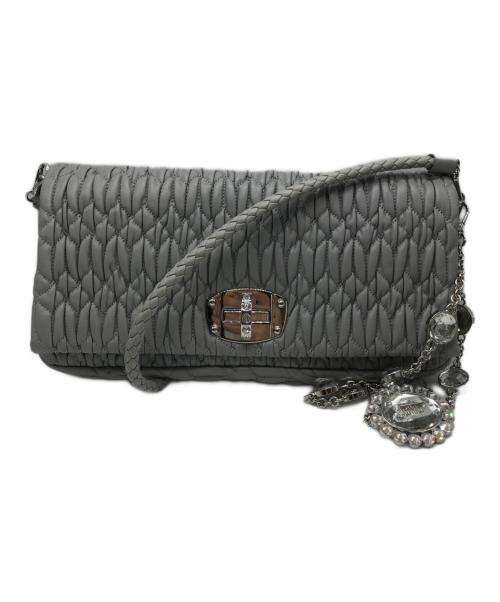 MIU MIU（ミュウミュウ）MIU MIU (ミュウミュウ) ナッパクリスタル レザー ショルダーバッグ グレーの古着・服飾アイテム