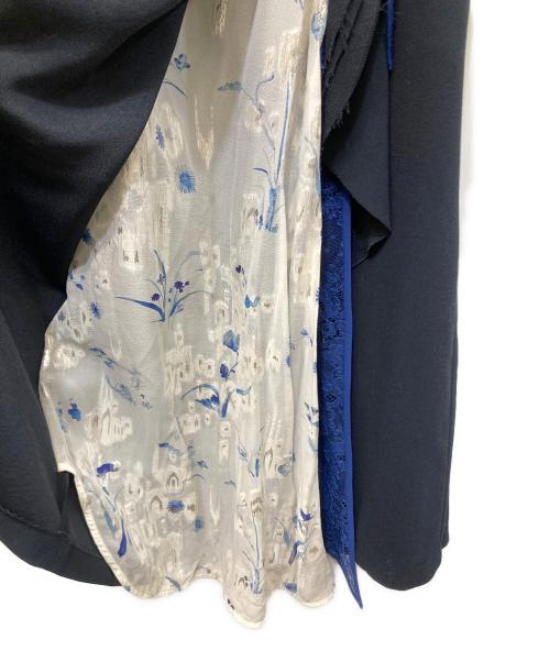 Mame Kurogouchi（マメクロゴウチ）mame kurogouchi (マメクロゴウチ) SILK LAME PRINT WRAP SKIRT ネイビー サイズ:1の古着・服飾アイテム