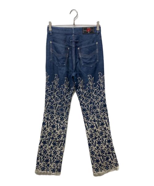 GAULTIER JEANS（ゴルチエジーンズ）GAULTIER JEANS (ゴルチエジーンズ) 刺繍フレアパンツ インディゴ サイズ:64の古着・服飾アイテム
