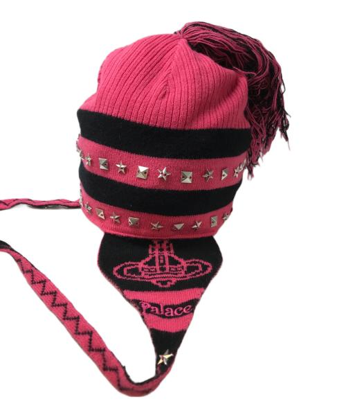 Vivienne Westwood（ヴィヴィアンウエストウッド）Vivienne Westwood (ヴィヴィアンウエストウッド) PALACE (パレス) ORB Knit Earflap Beanie ピンク×ブラック 未使用品の古着・服飾アイテム
