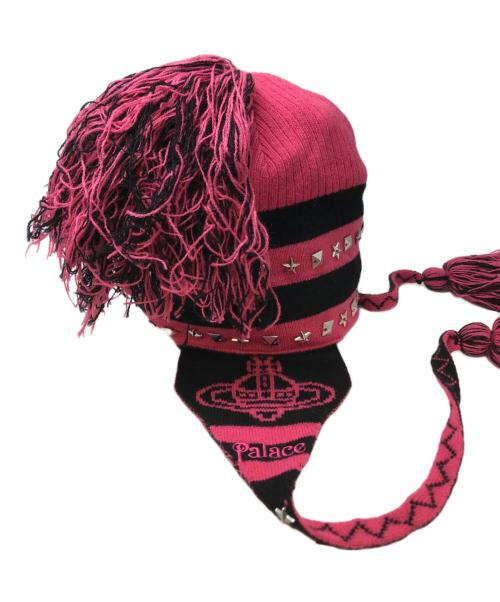 Vivienne Westwood（ヴィヴィアンウエストウッド）Vivienne Westwood (ヴィヴィアンウエストウッド) PALACE (パレス) ORB Knit Earflap Beanie ピンク×ブラック 未使用品の古着・服飾アイテム