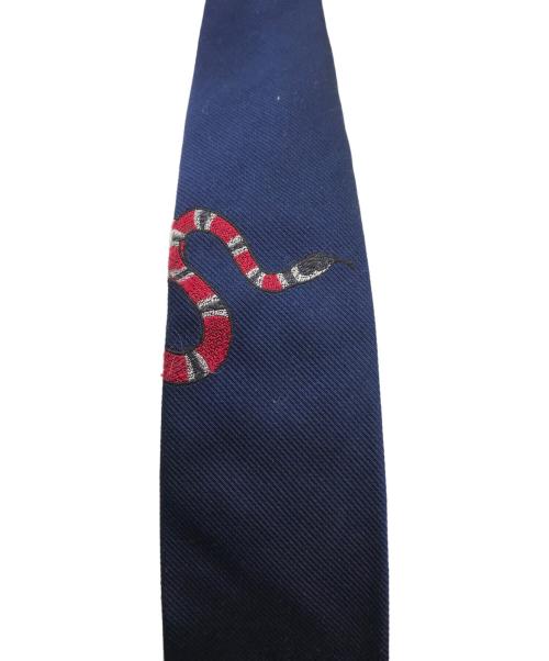 GUCCI（グッチ）GUCCI (グッチ) キングスネーク シルク ネクタイ ネイビー サイズ:148x7cmの古着・服飾アイテム