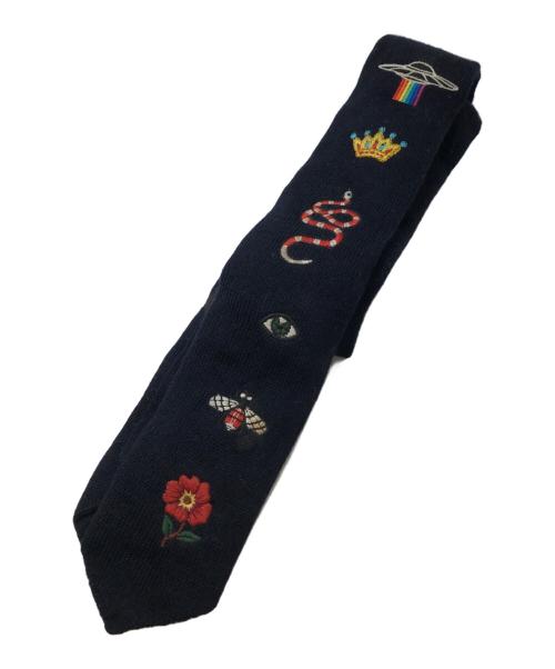 GUCCI（グッチ）GUCCI (グッチ) エンブロイダリー ウールニット タイ ネイビー サイズ:不明の古着・服飾アイテム