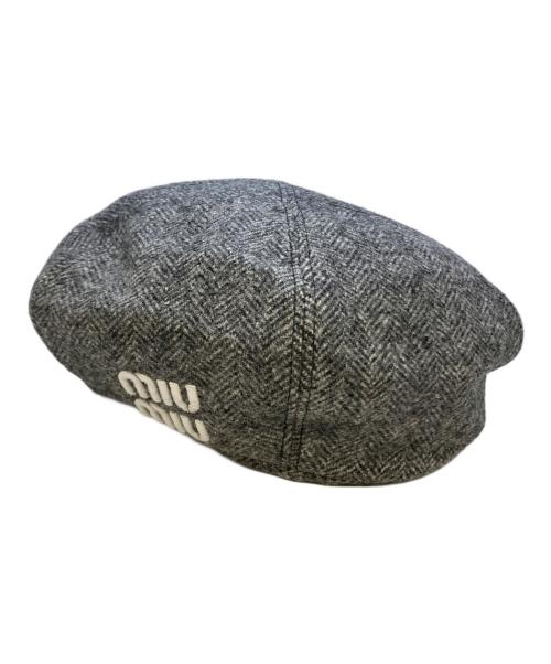 MIU MIU（ミュウミュウ）MIU MIU (ミュウミュウ) ヘリンボーンツイードベレー帽 グレーの古着・服飾アイテム