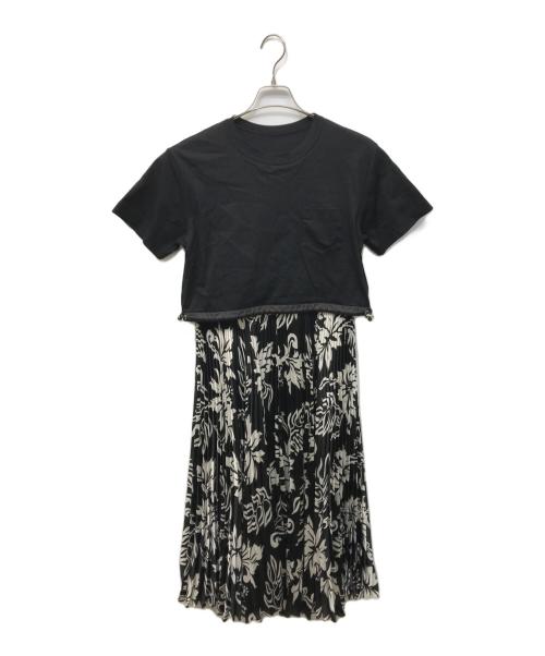 sacai（サカイ）sacai (サカイ) フラワープリントプリーツスカートワンピース ブラック サイズ:1の古着・服飾アイテム