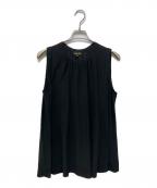 DRAWERドゥロワー）の古着「テンジク ギャザー ノースリーブニット」｜ブラック