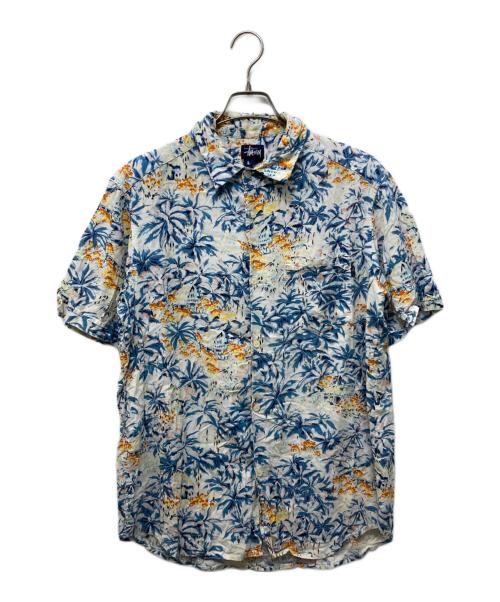 stussy（ステューシー）stussy (ステューシー) アロハシャツ ホワイト×ブルー サイズ:Lの古着・服飾アイテム