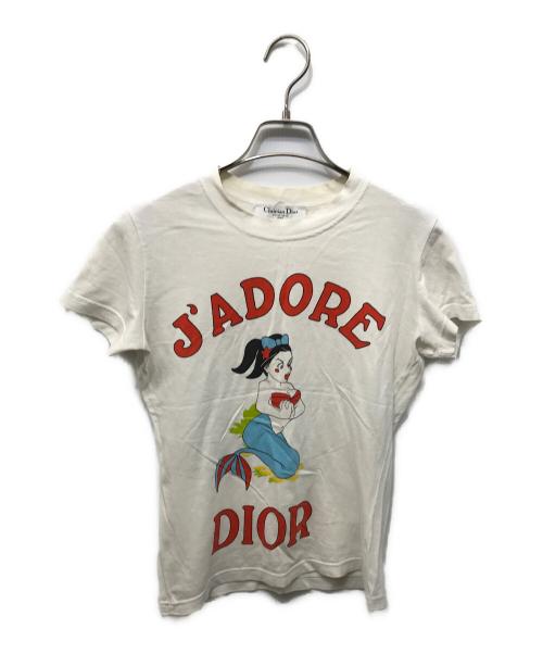 Christian Dior（クリスチャン ディオール）Christian Dior (クリスチャン ディオール) J'ADORE フロント 人形 プリント クルーネック半袖Tシャツ ホワイト サイズ:38の古着・服飾アイテム