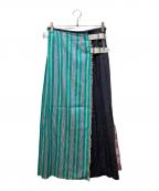 O'NEIL OF DUBLIN×TOMORROW LANDオニールオブダブリン×トゥモローランド）の古着「別注パッチワークキルトスカート」｜グリーン×パープル