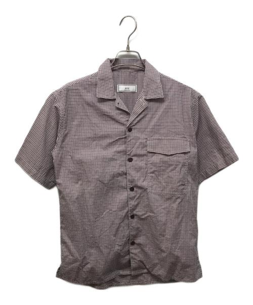 AMI Alexandre Mattiussi（アミアレクサンドルマテュッシ）AMI Alexandre Mattiussi (アミアレクサンドルマテュッシ) S/Sチェックシャツ ブラウン×ネイビー サイズ:37の古着・服飾アイテム